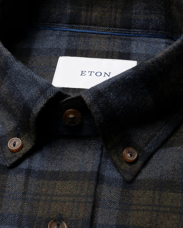 Eton Navy blue Plaid Check Flannel Shirt - Navy
