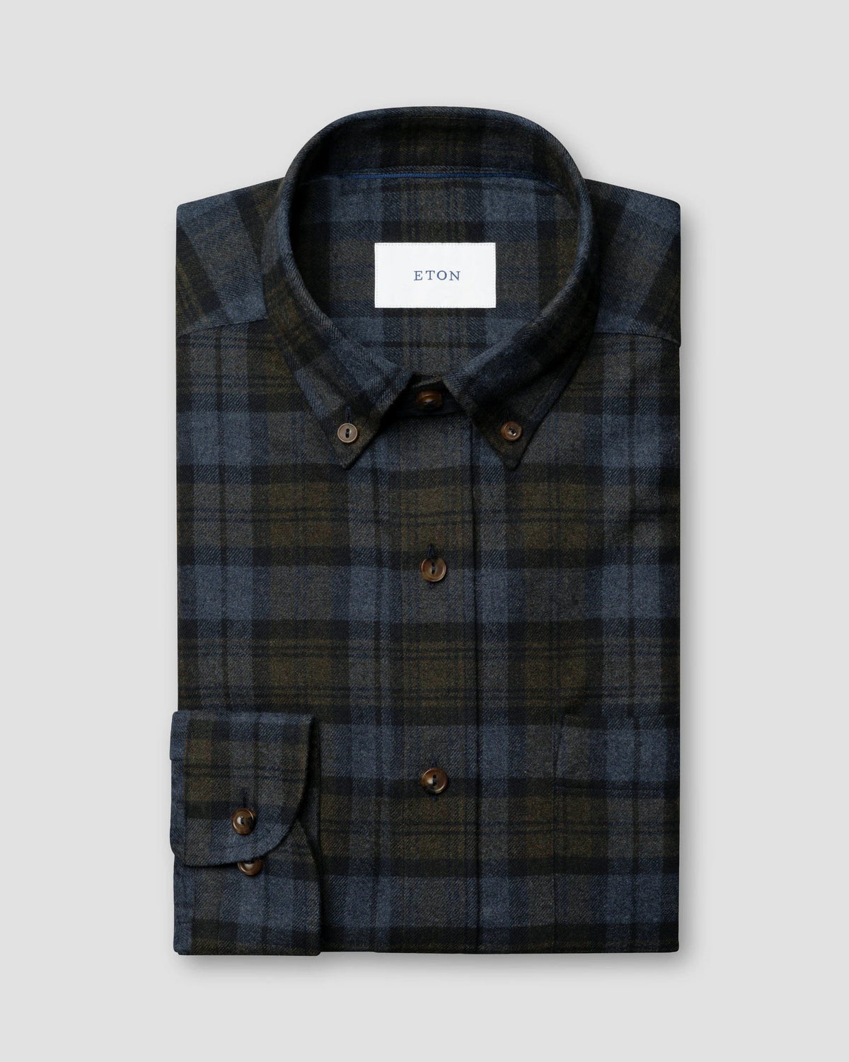 Eton Navy blue Plaid Check Flannel Shirt - Navy