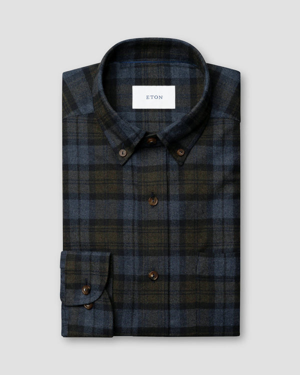 Eton Block Check Casual Fit Flannel Shirt – Navy