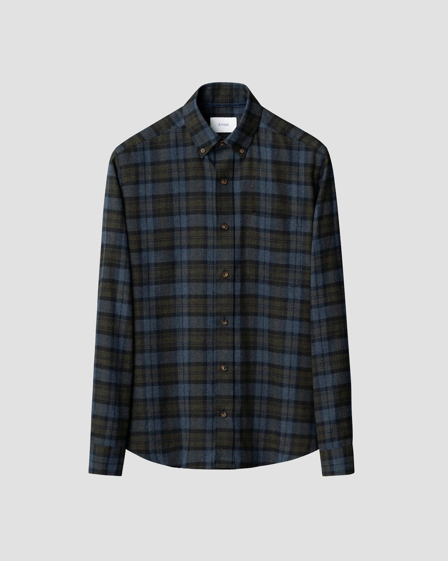Eton Block Check Casual Fit Flannel Shirt – Navy