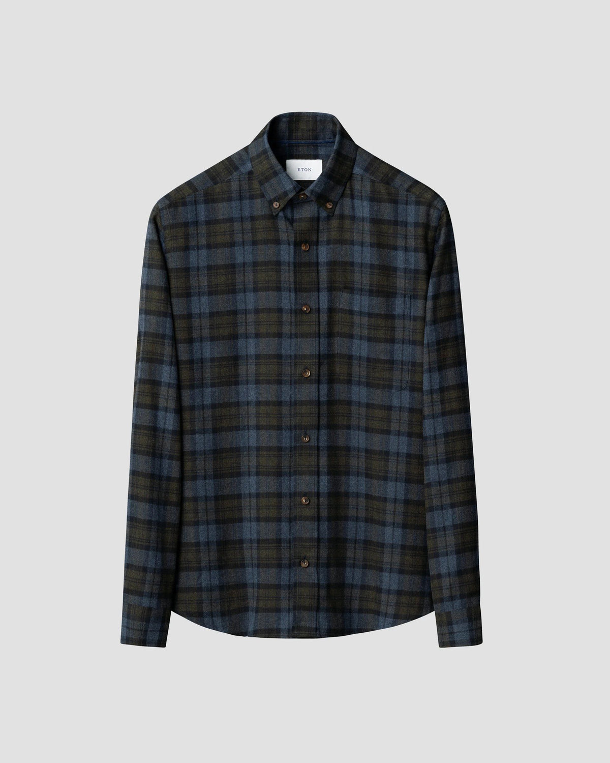 Eton Navy blue Plaid Check Flannel Shirt - Navy