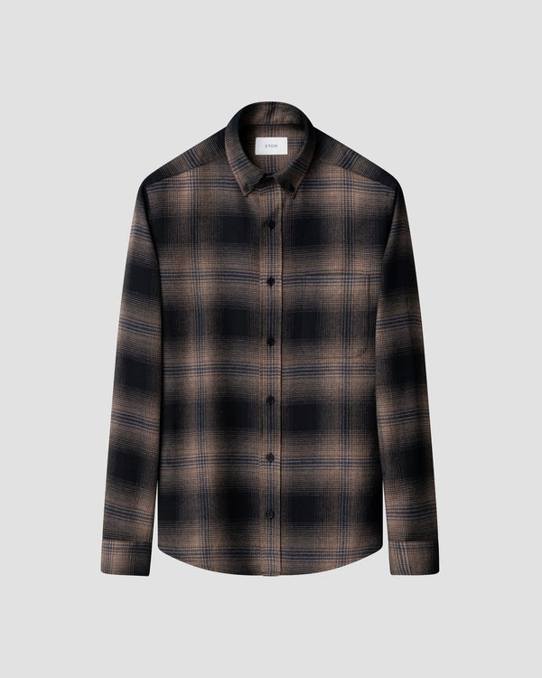 Eton Navy blue Plaid Check Flannel Shirt  - Navy