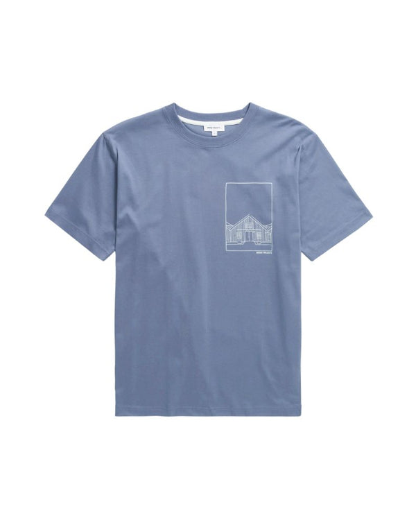 Norse Projects Johannes Organic Kanonbadsvej Print T-shirt - Fog Blue