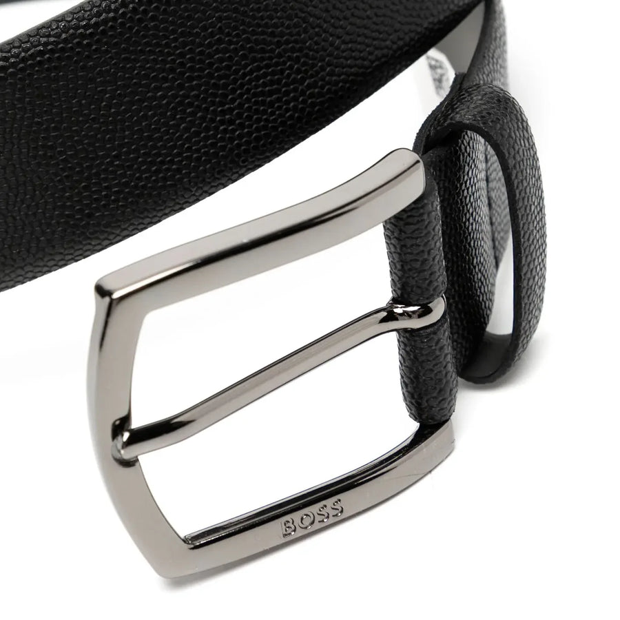 BOSS Logo Plaque Leather Belt – Black