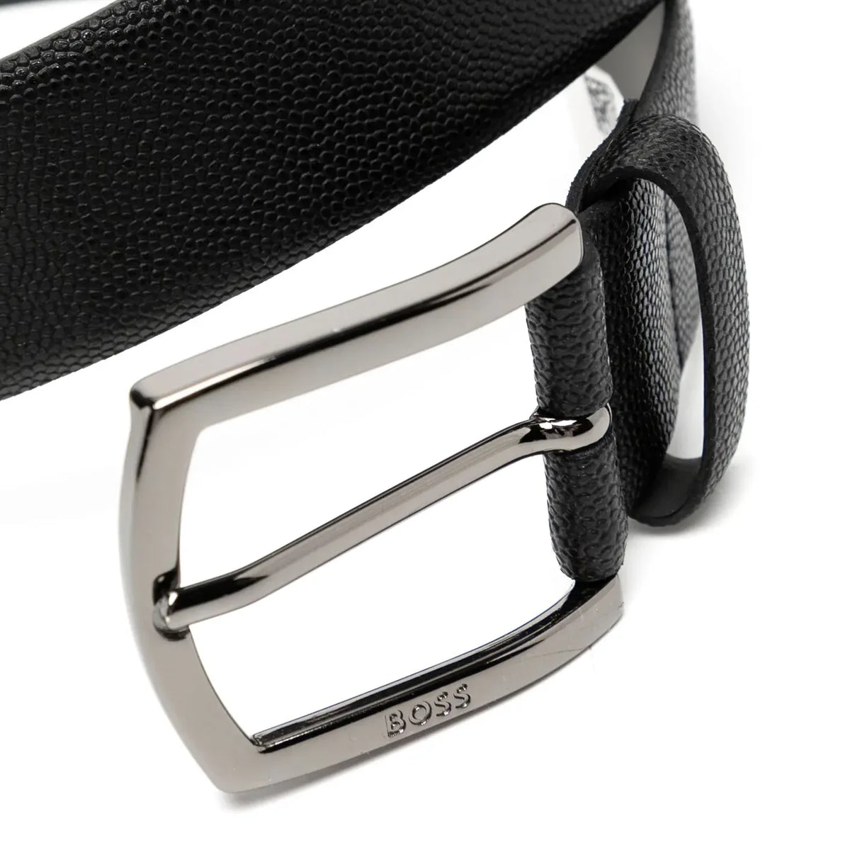 Boss Logo Plaque Leather Belt - Black