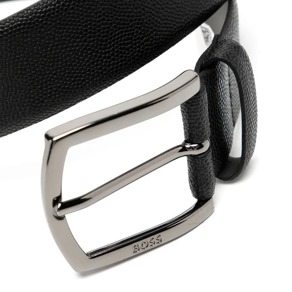 Boss Logo Plaque Leather Belt - Black