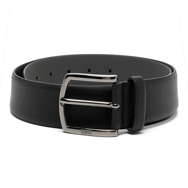 Boss Logo Plaque Leather Belt - Black