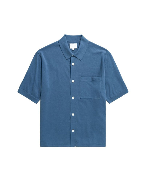 Norse Projects Rollo Cotton Linen Knitted Shirt SS - Blue