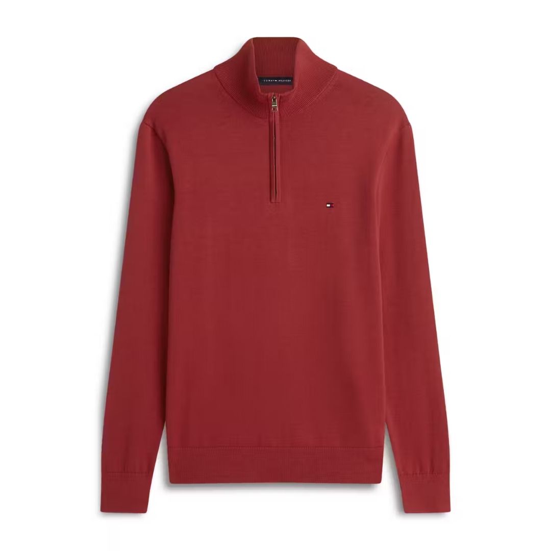 Tommy Hilfiger Essential Cotton Zip Mock - Red