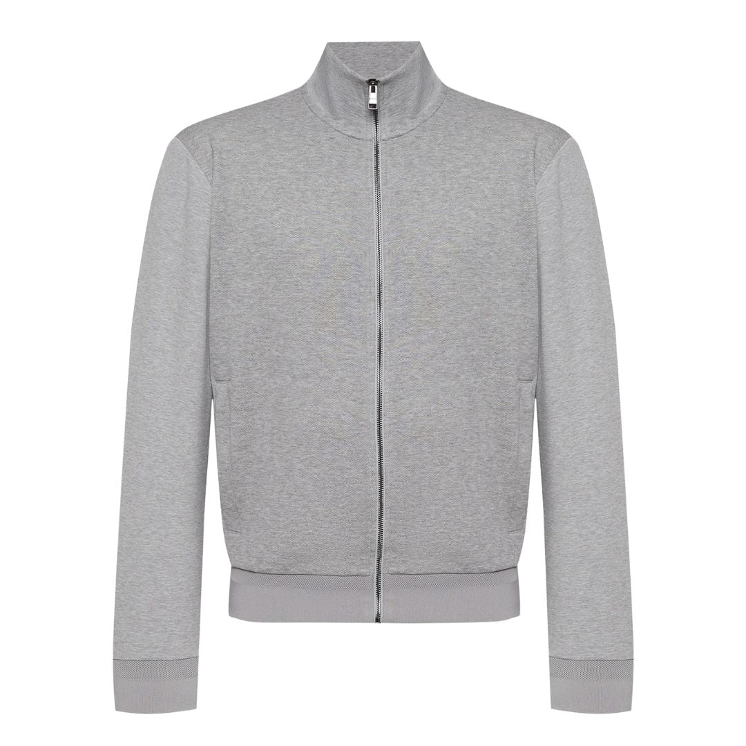 Boss Zip-up sweatshirt in mercerised stretch-cotton piqué - Silver