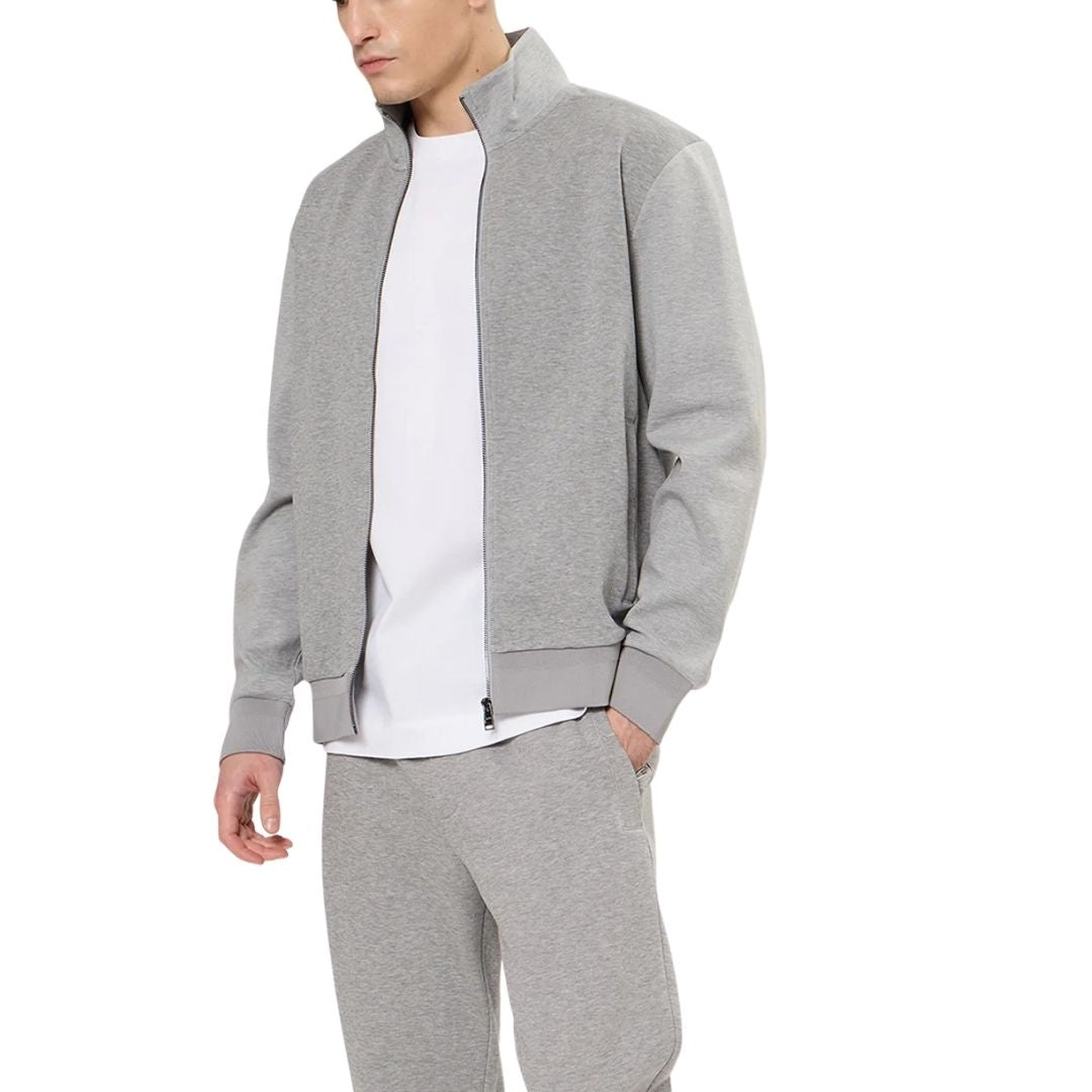 Boss Zip-up sweatshirt in mercerised stretch-cotton piqué - Silver