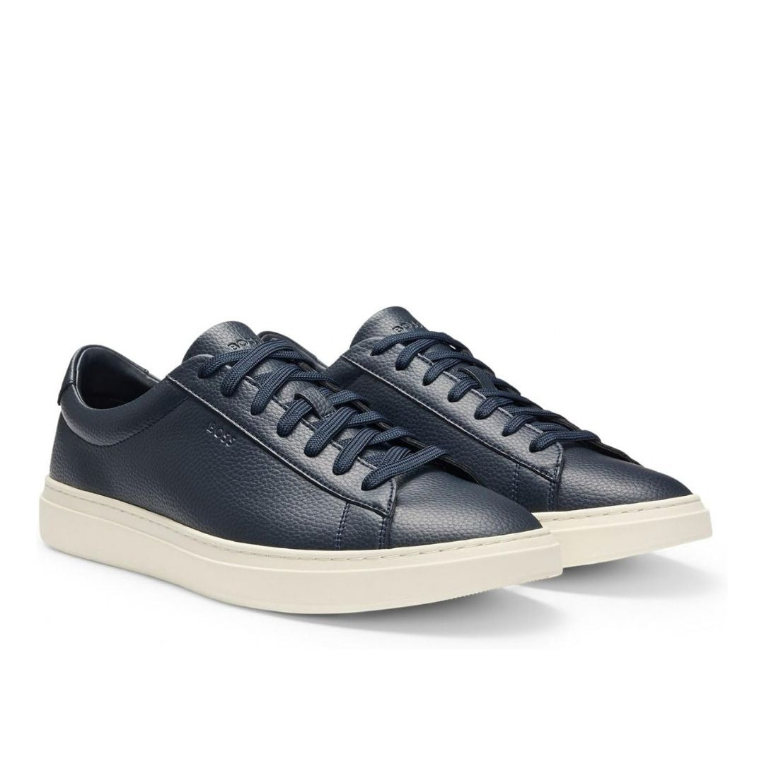 Boss Grained-leather trainers with rubber sole - Blue
