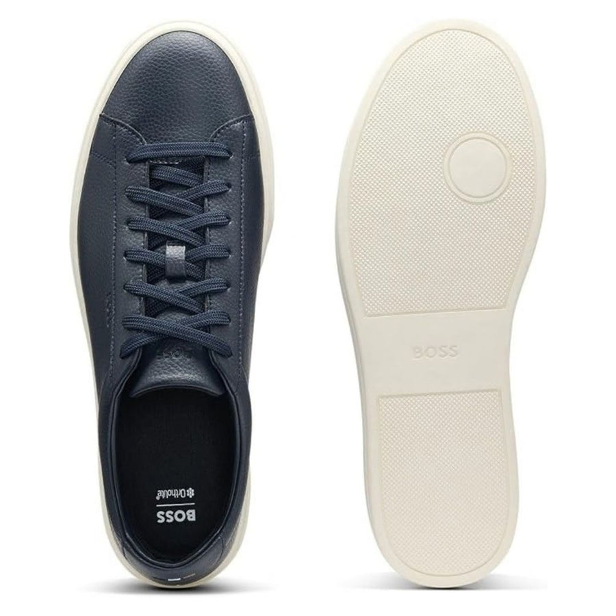 BOSS Kieran Grained Leather Trainers – Dark Blue