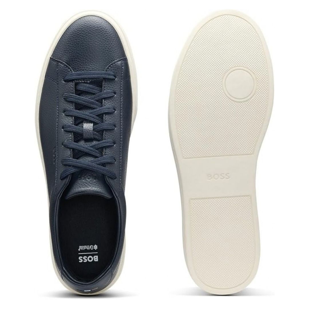 Boss Grained-leather trainers with rubber sole - Blue