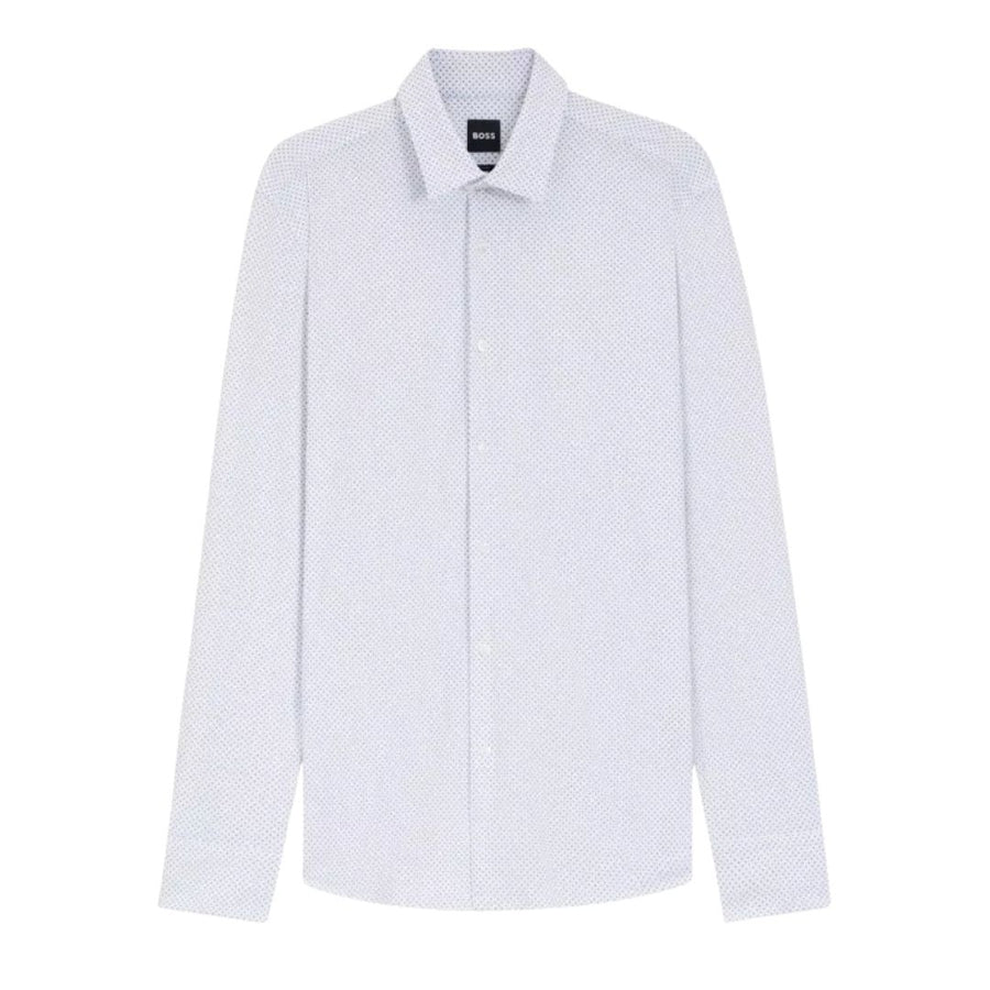 BOSS Slim Fit Printed Performance-Stretch Shirt – White
