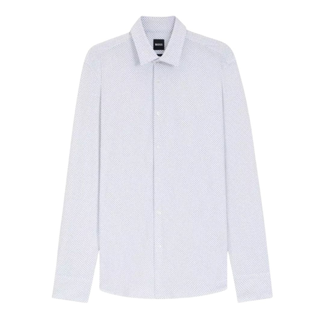 Boss Slim-fit shirt in printed performance-stretch jersey - White