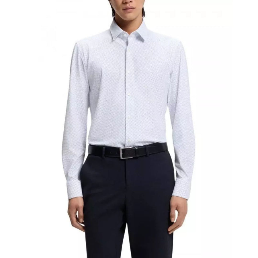 BOSS Slim Fit Printed Performance-Stretch Shirt – White