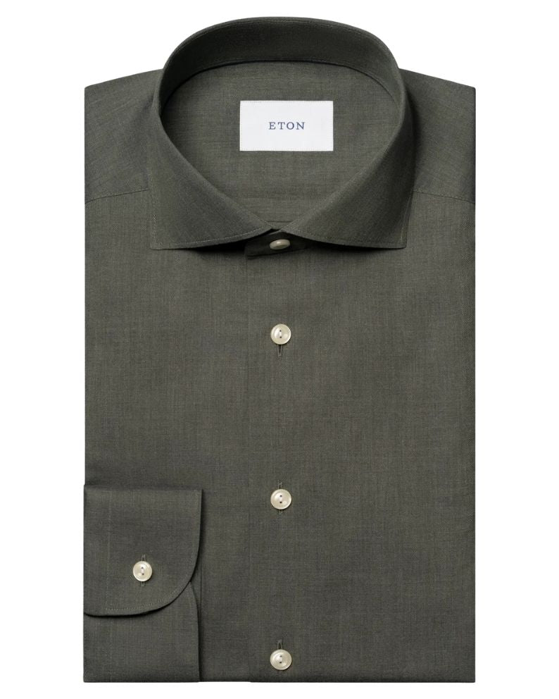 Eton Solid Signature Flannel Shirt - Green