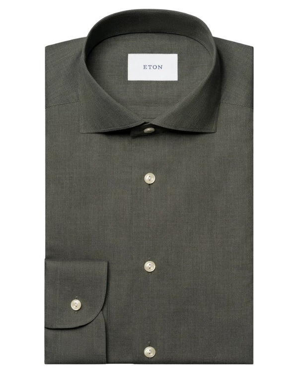 Eton Solid Signature Flannel Shirt - Green