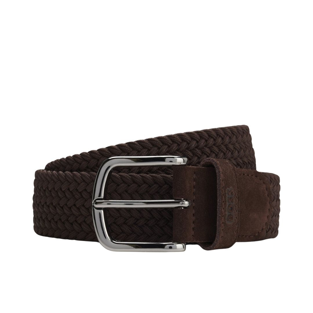 Boss Woven Belt with Leather Trims - Brown