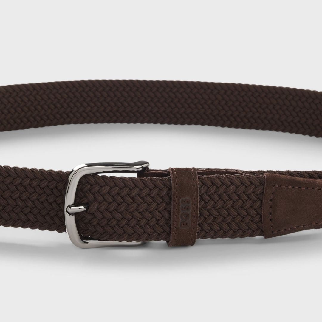Boss Woven Belt with Leather Trims - Brown