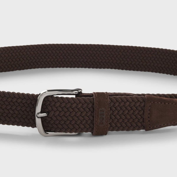 Boss Woven Belt with Leather Trims - Brown