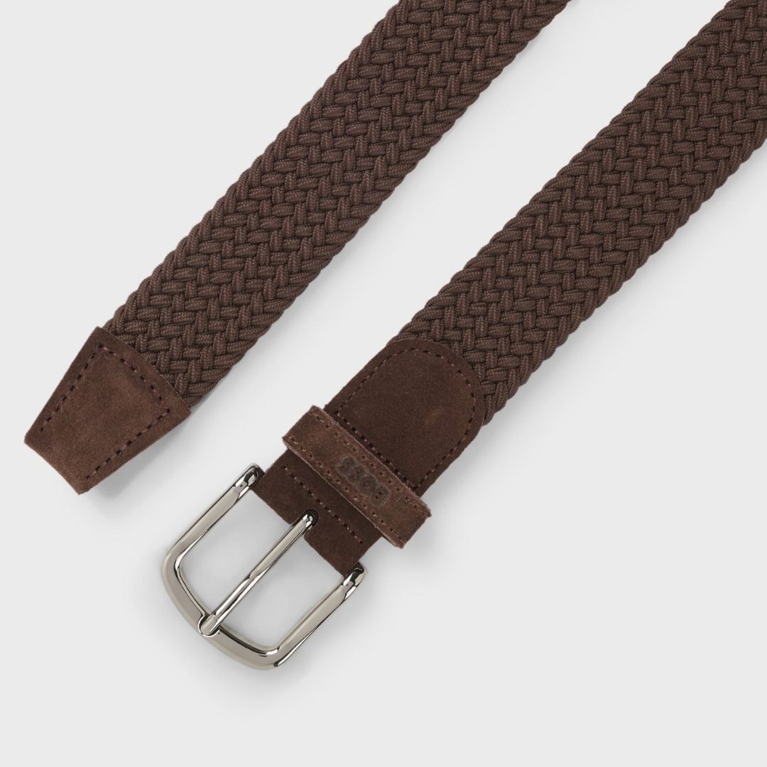 Boss Woven Belt with Leather Trims - Brown