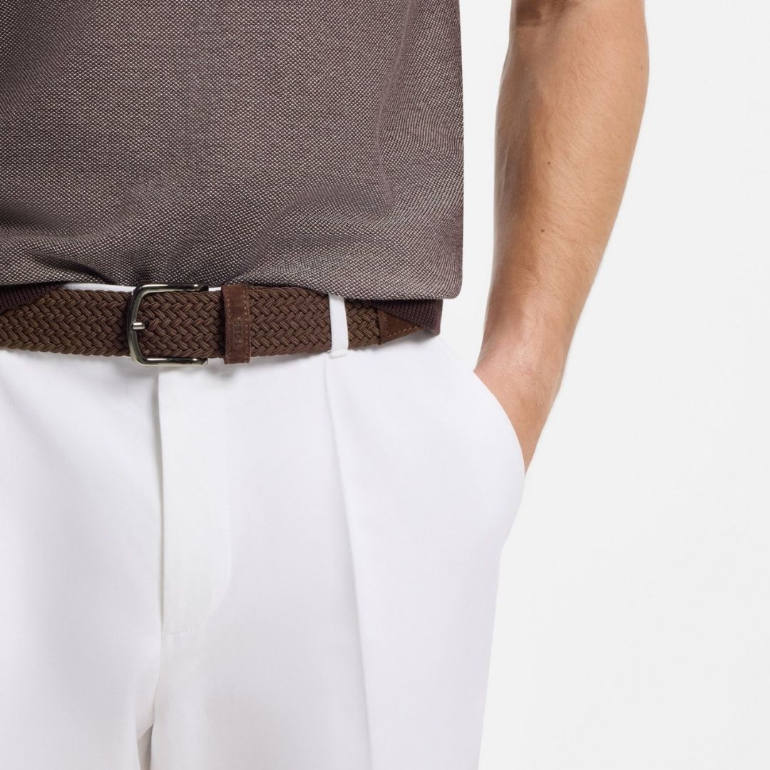 Boss Woven Belt with Leather Trims - Brown