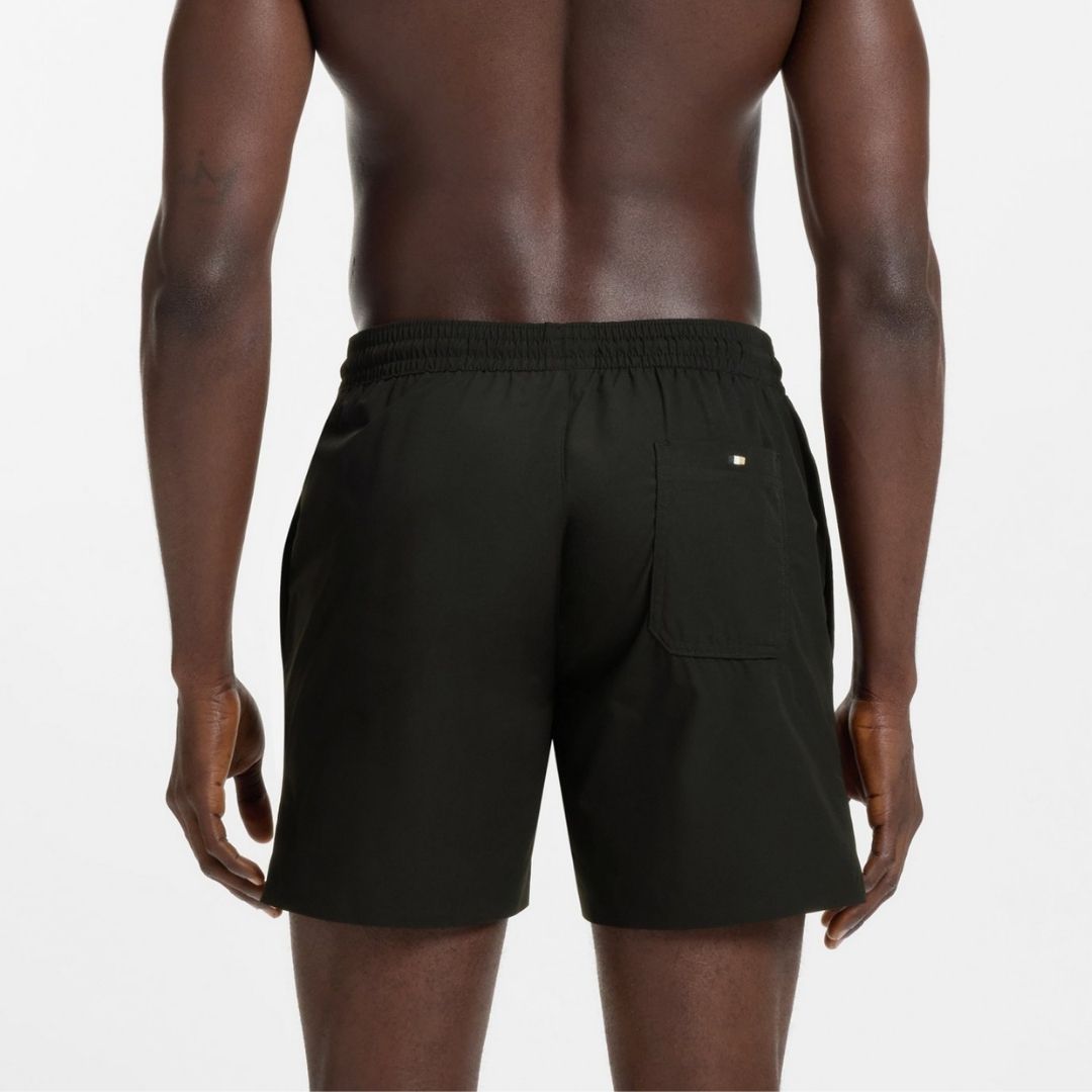Boss Swim Shorts with Logo Stripe Print - Black