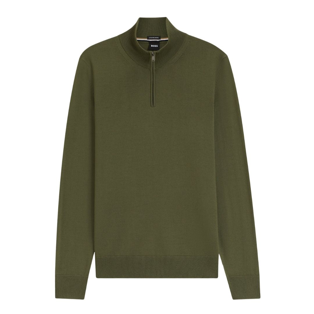 Boss Black Merino-wool sweater with zip neck - Green