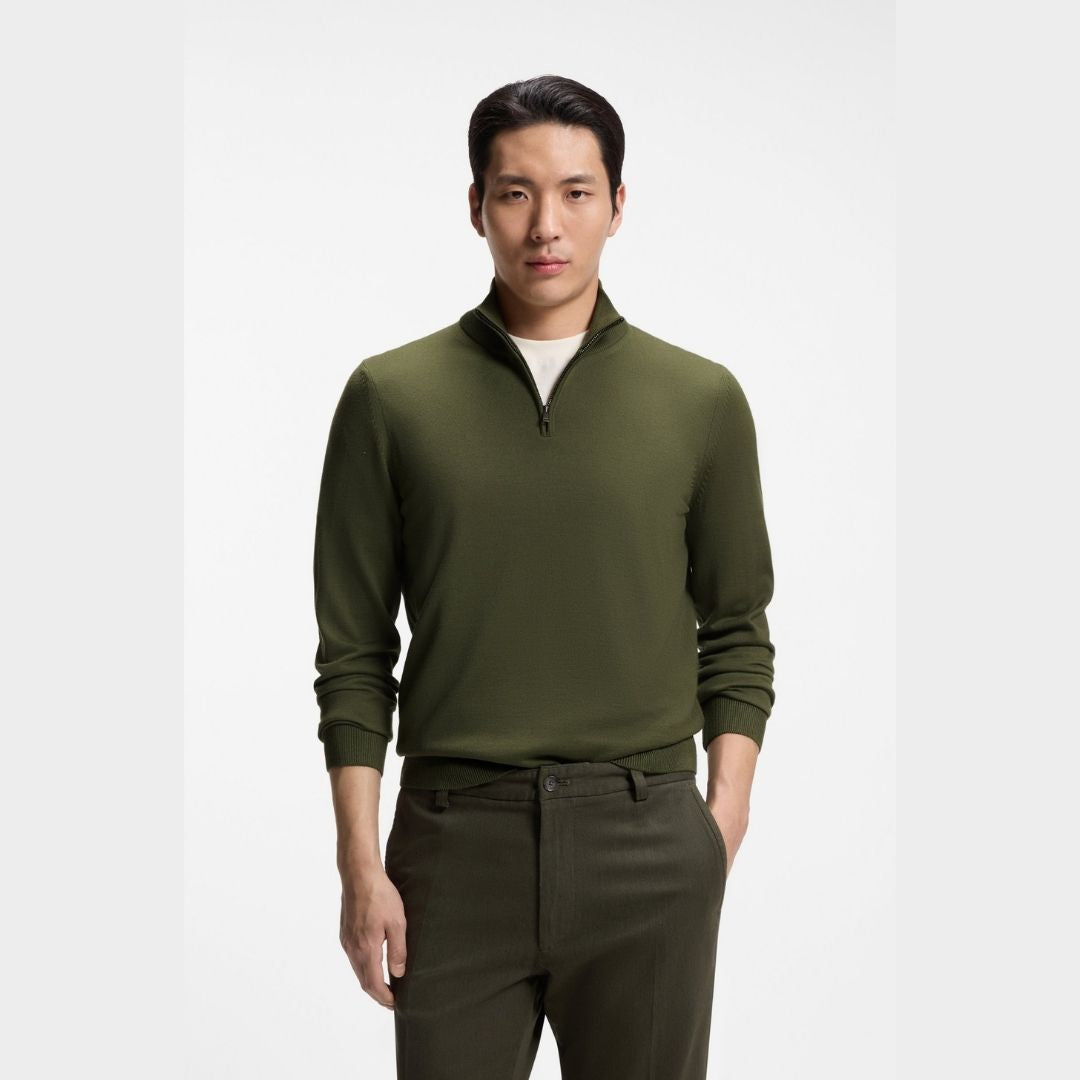 Boss Black Merino-wool sweater with zip neck - Green