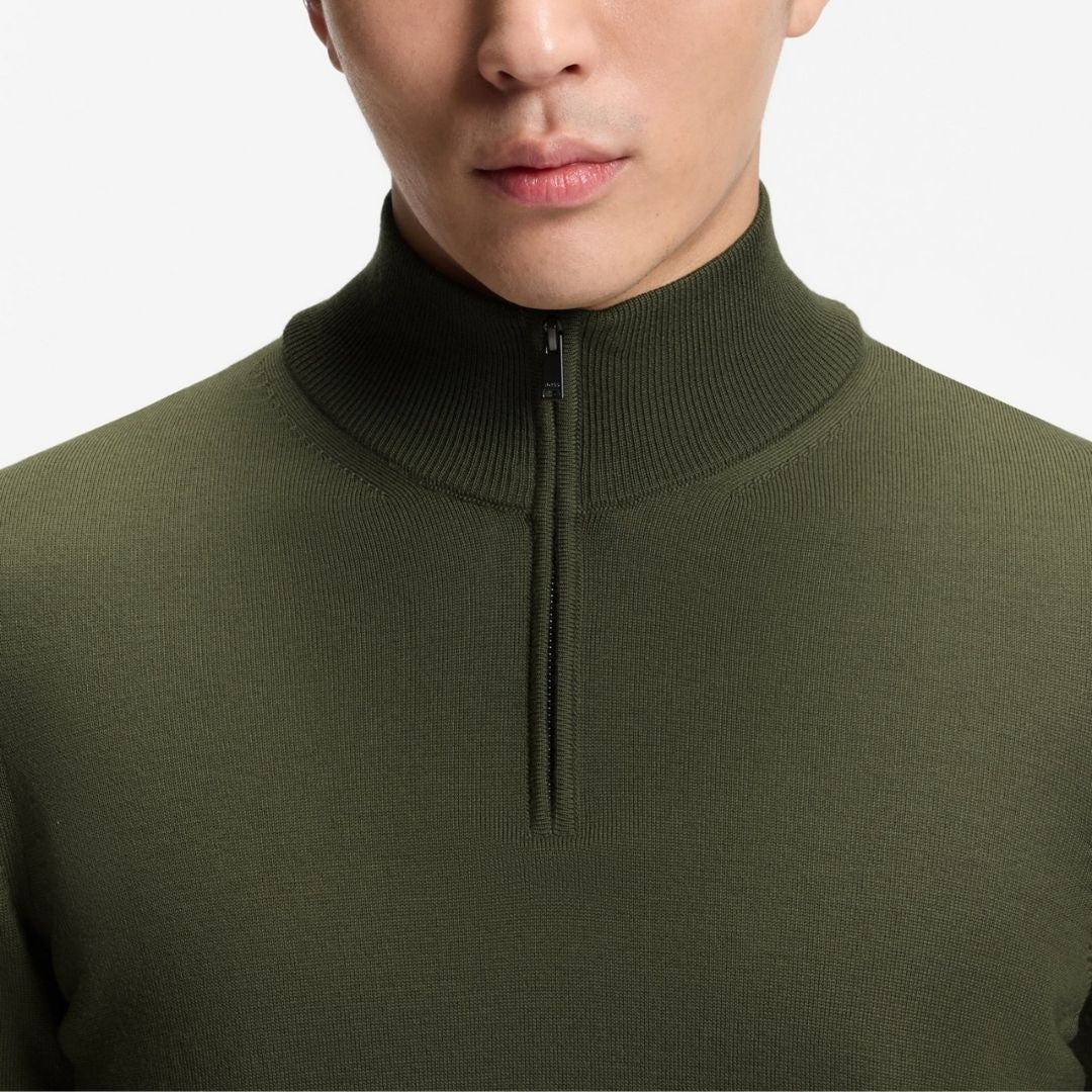 Boss Black Merino-wool sweater with zip neck - Green