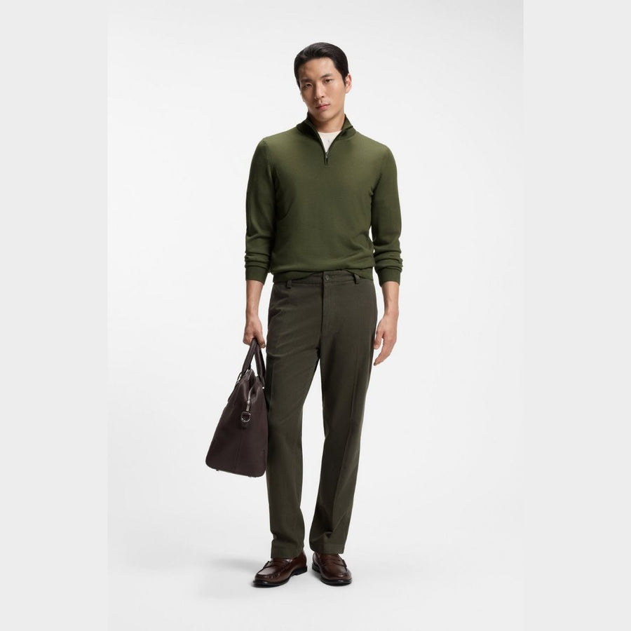 BOSS Black H-Ebenji Merino Wool Zip-Neck Sweater – Green