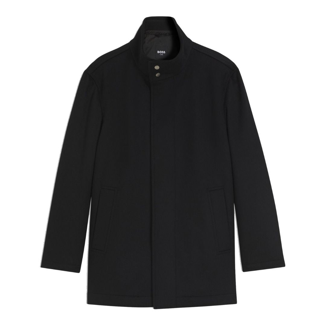 Boss Formal coat in Italian fabric with a stand collar - Black
