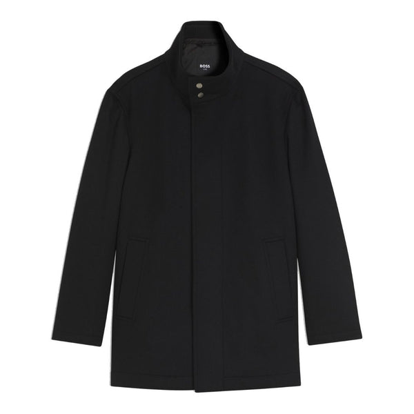 Boss Formal coat in Italian fabric with a stand collar - Black