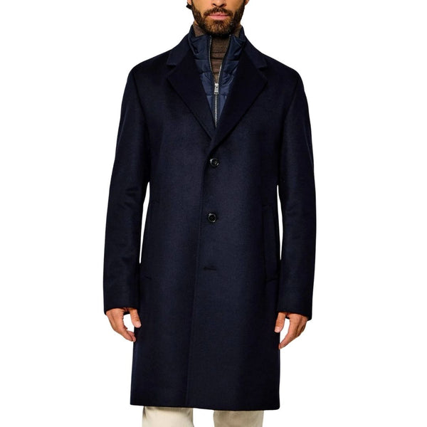 Boss Black Jared Bib Wool Cashmere Overcoat - Navy Blue