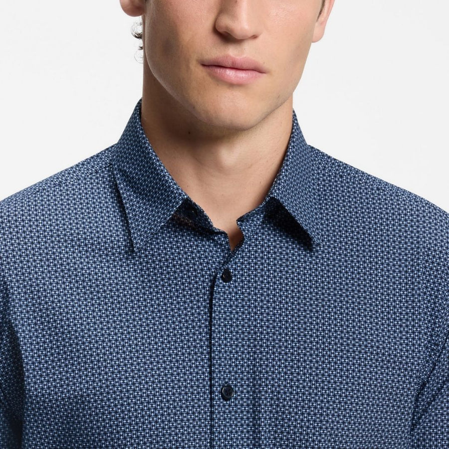 Boss Black Slim Fit Shirt in Printed Performance Stretch - Blue