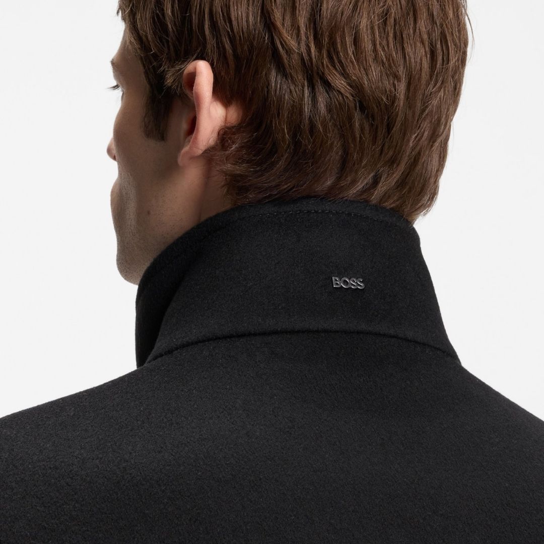 Boss Formal coat in Italian fabric with a stand collar - Black
