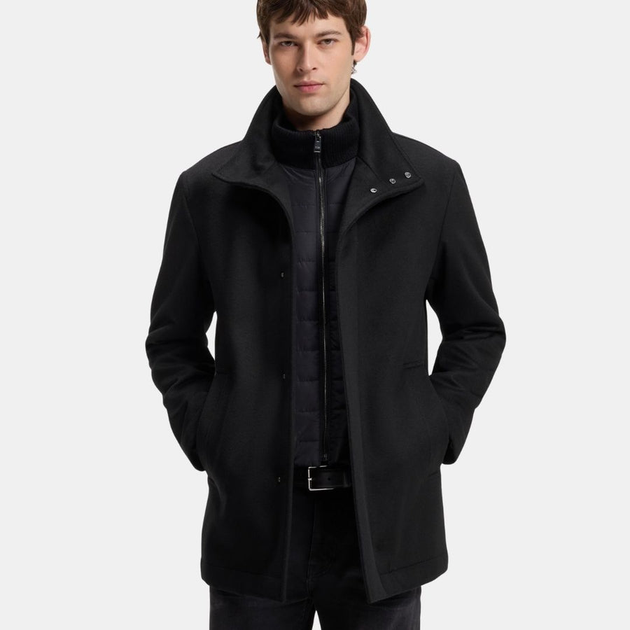 Boss Formal coat in Italian fabric with a stand collar - Black