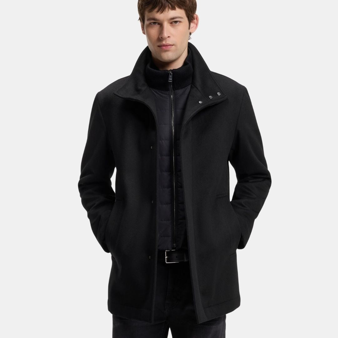 Boss Formal coat in Italian fabric with a stand collar - Black