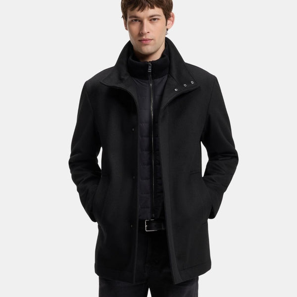 Boss Formal coat in Italian fabric with a stand collar - Black