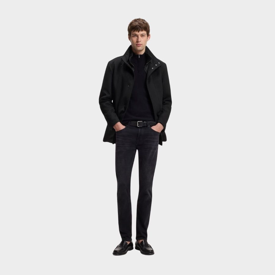 Boss Formal coat in Italian fabric with a stand collar - Black