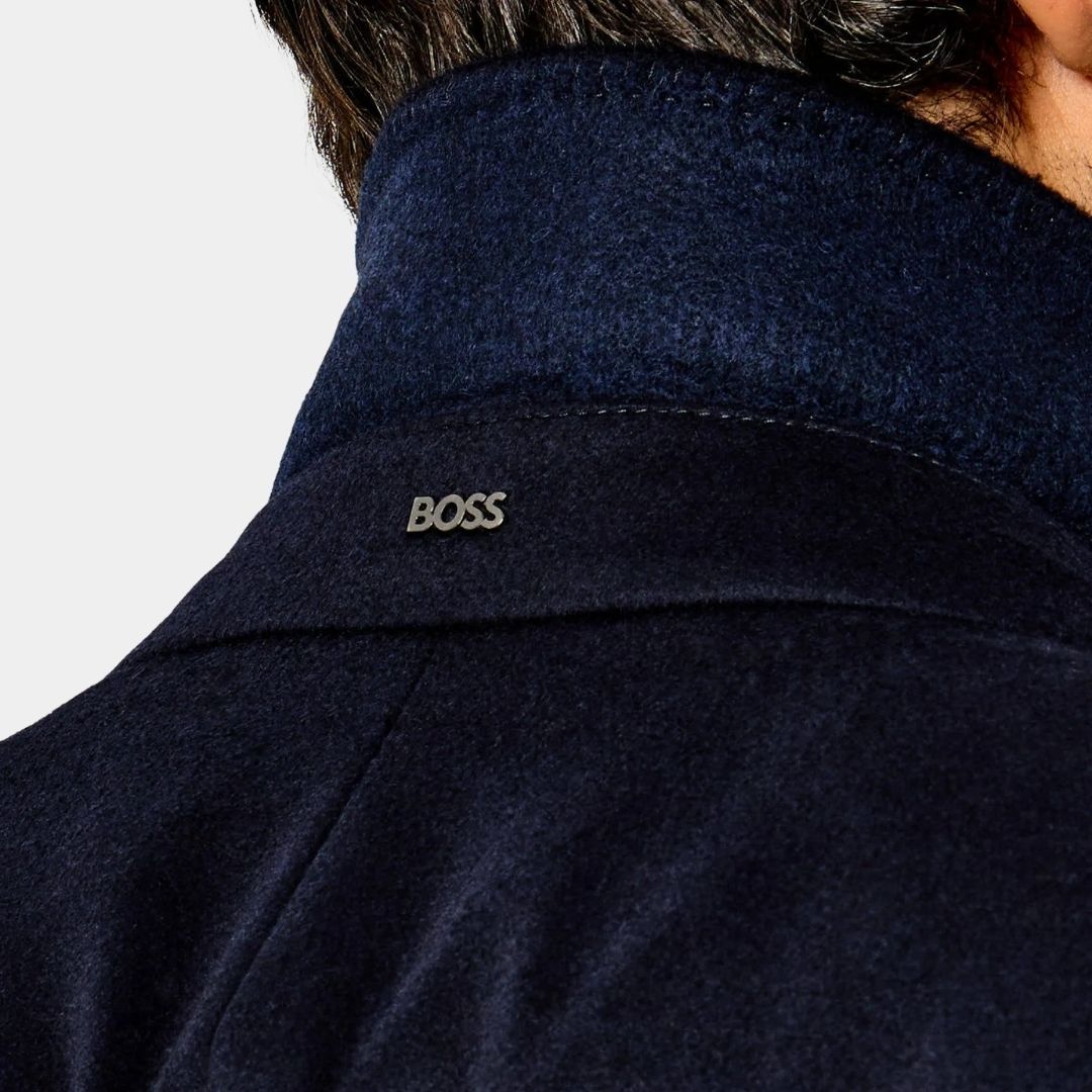 Boss Black Jared Bib Wool Cashmere Overcoat - Navy Blue