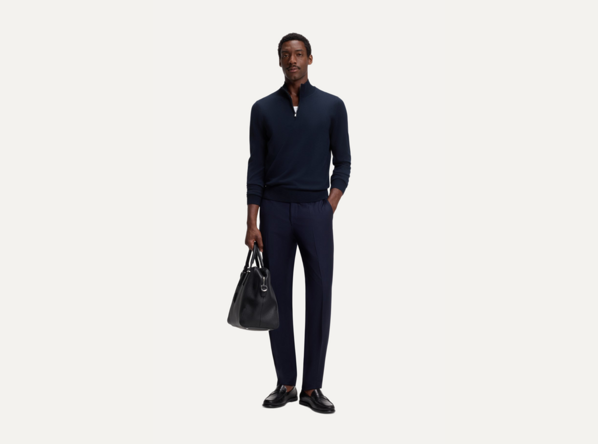 Boss Black H-Ebenji Merino Zip Neck Sweater - Blue