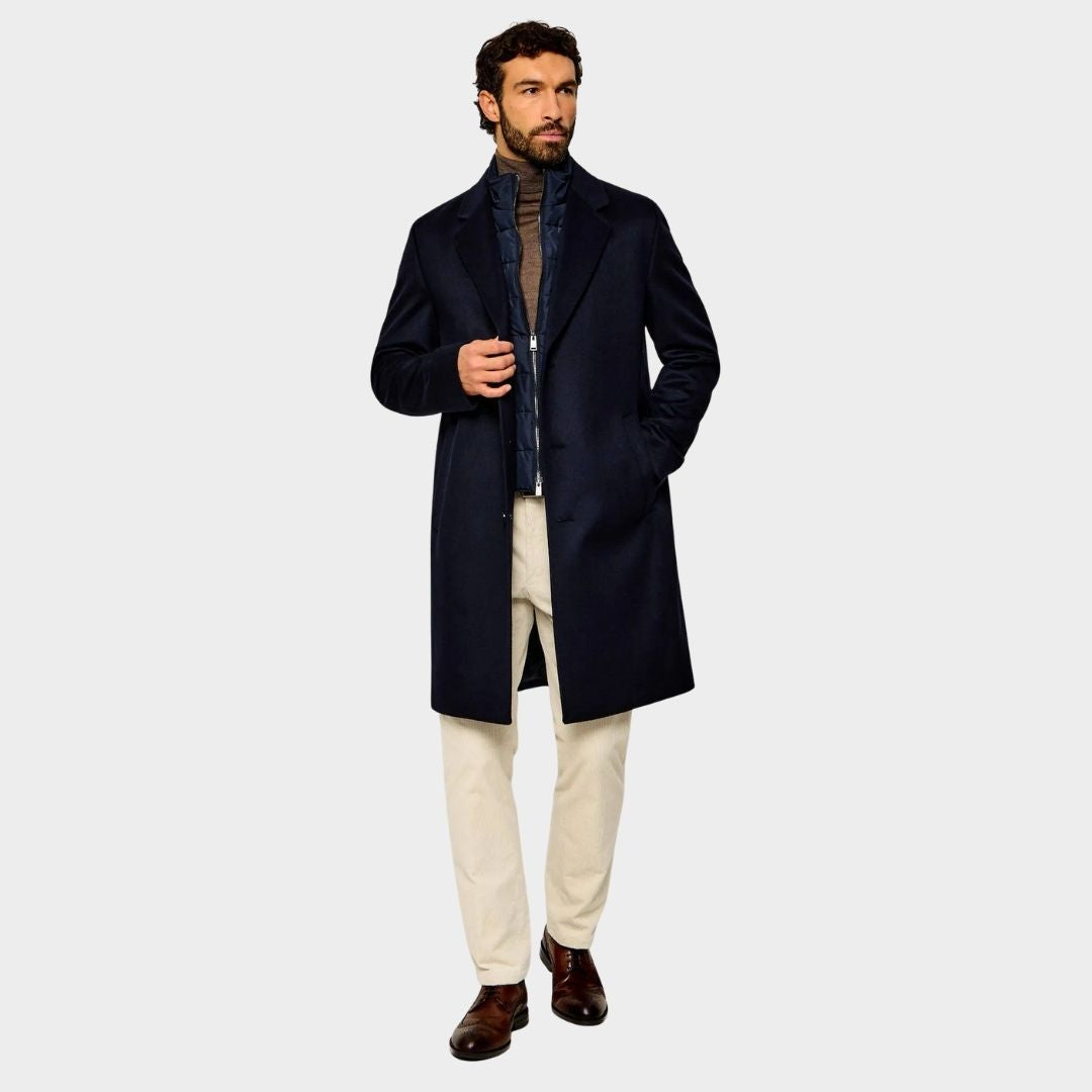 Boss Black Jared Bib Wool Cashmere Overcoat - Navy Blue