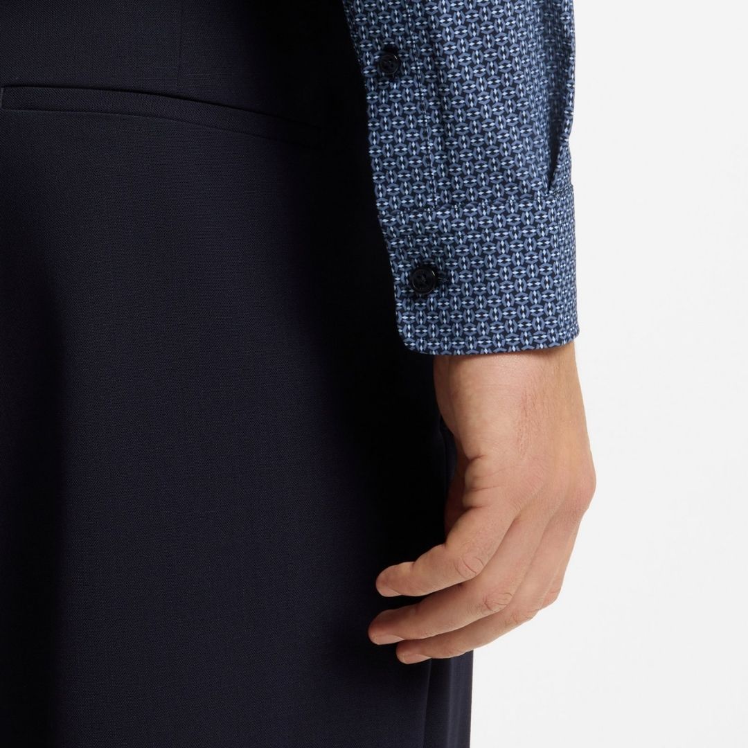Boss Black Slim Fit Shirt in Printed Performance Stretch - Blue