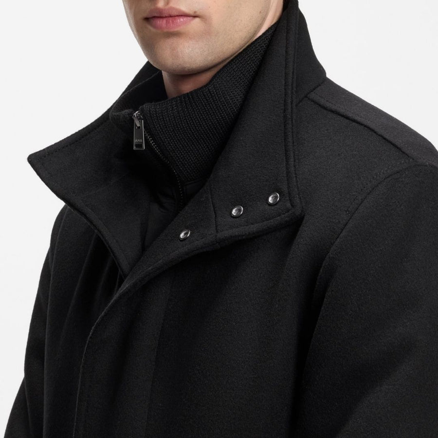 Boss Formal coat in Italian fabric with a stand collar - Black