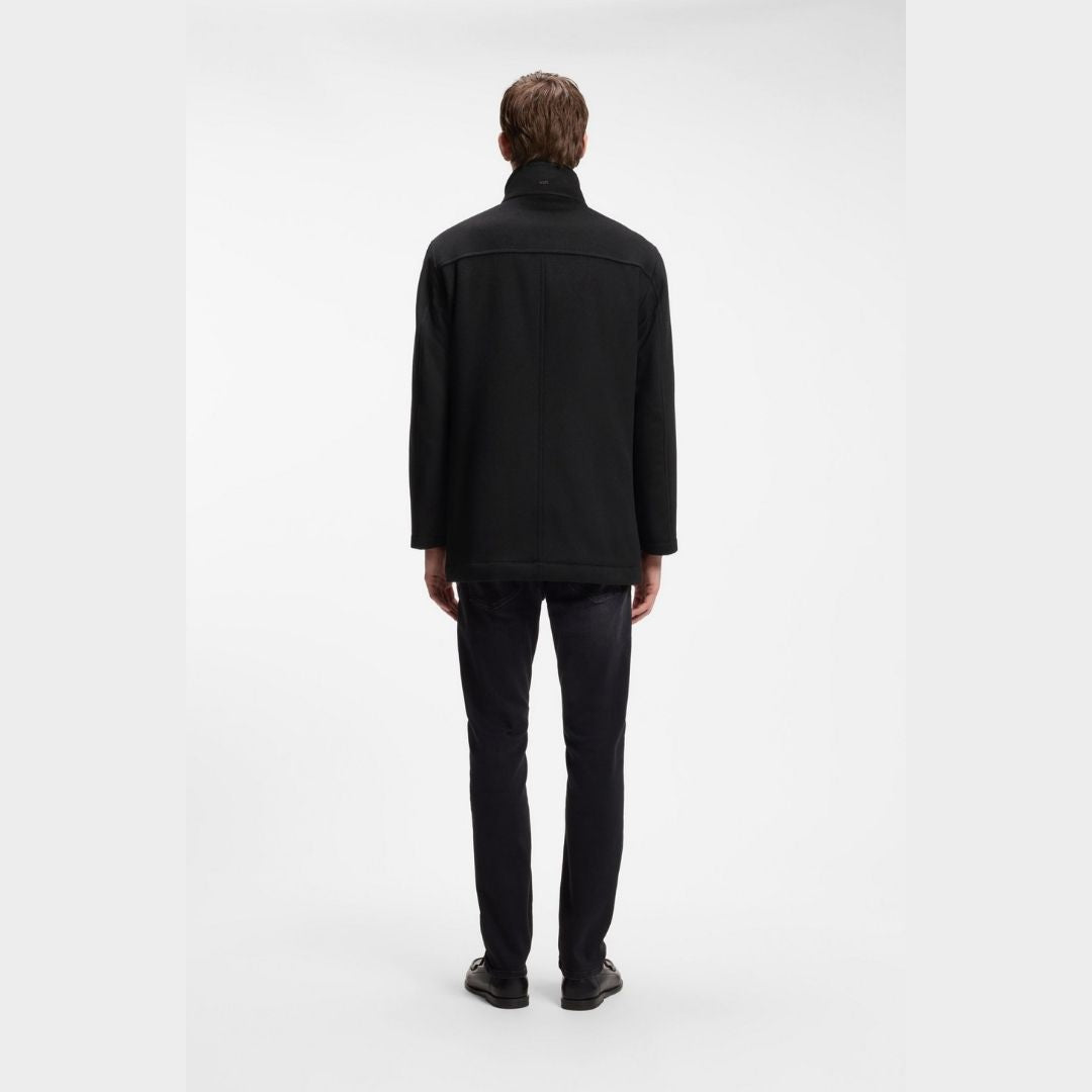 Boss Formal coat in Italian fabric with a stand collar - Black