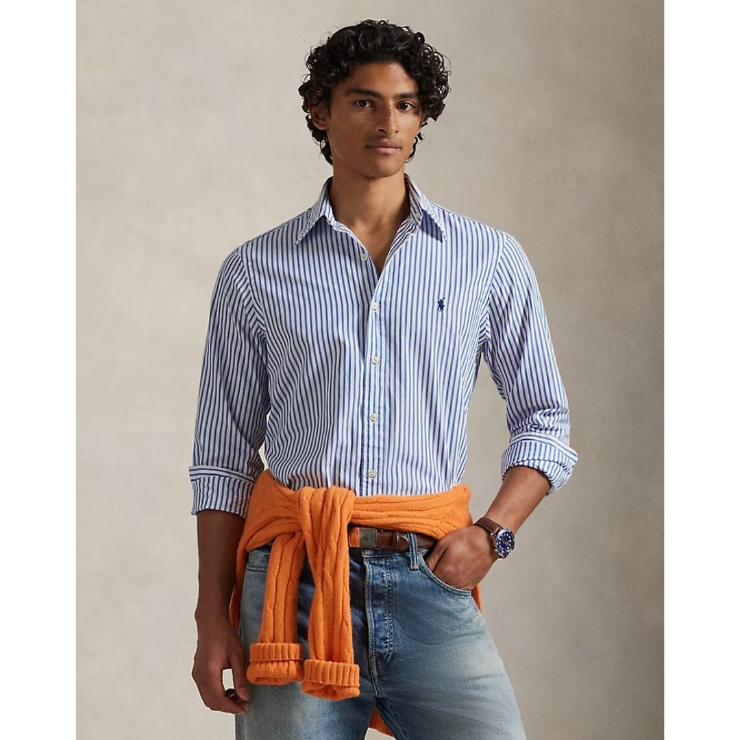 Polo Ralph Lauren Custom Fit Striped Broadcloth Shirt - Blue