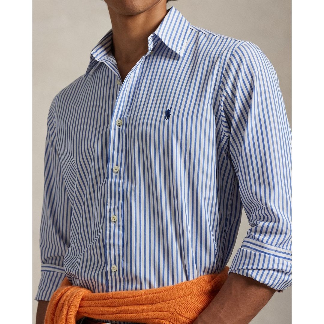 Polo Ralph Lauren Custom Fit Striped Broadcloth Shirt - Blue